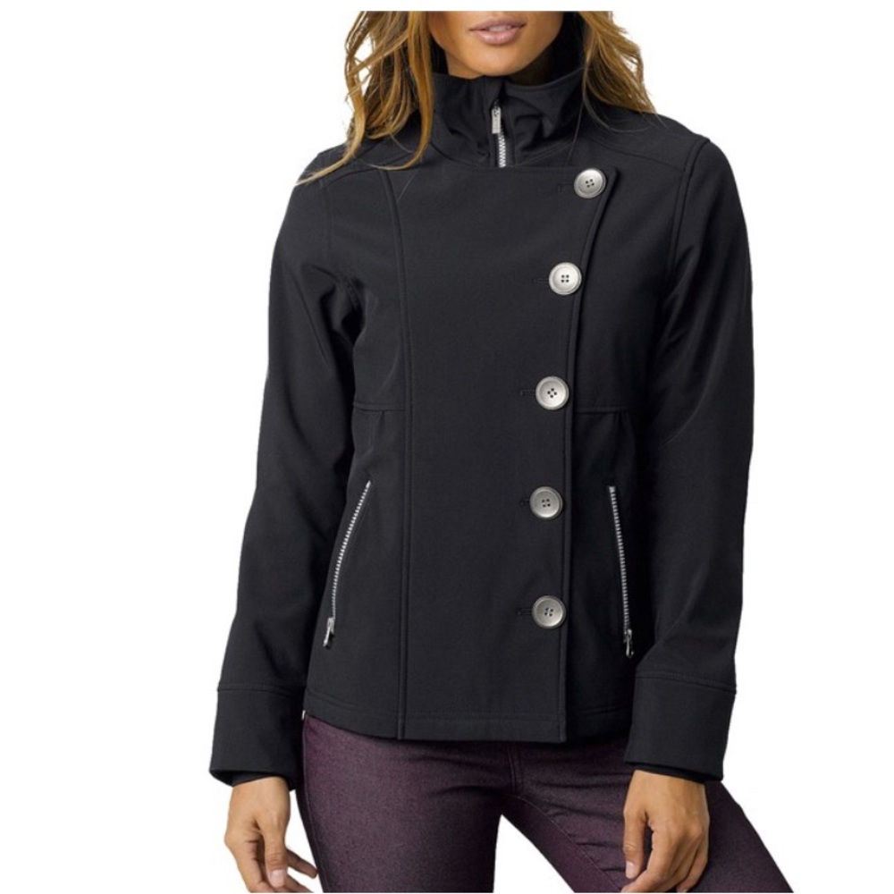 Prana Martina black jacket zip up pockets windbreaker buttons XS